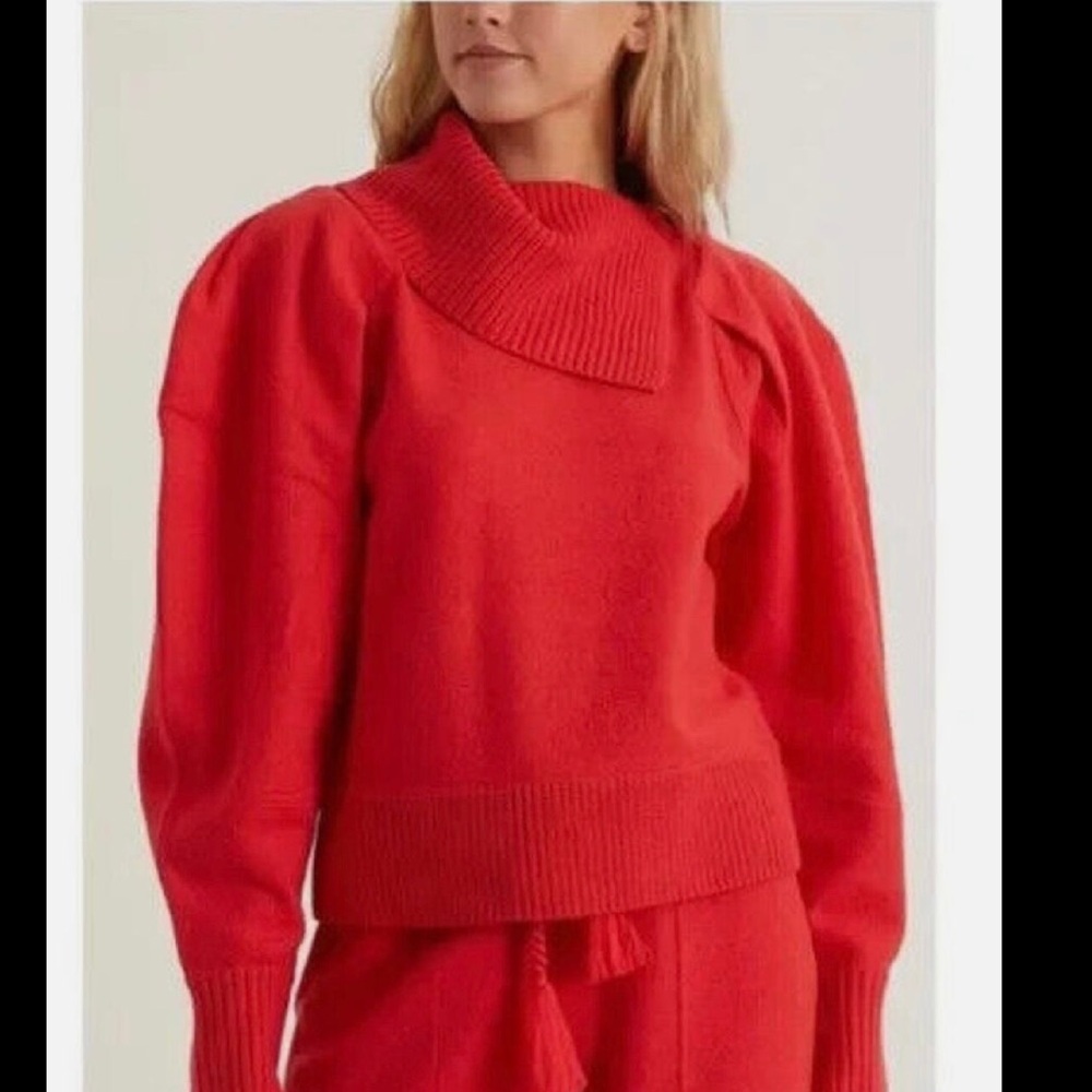 Ulla Johnson Red Asymmetric Cowl-Neck Sweater